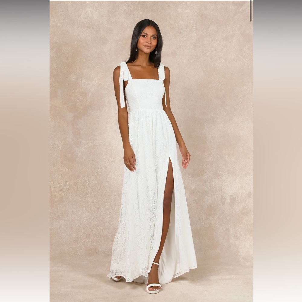 Radiant Romance White Lace Tie-Strap Maxi Dress